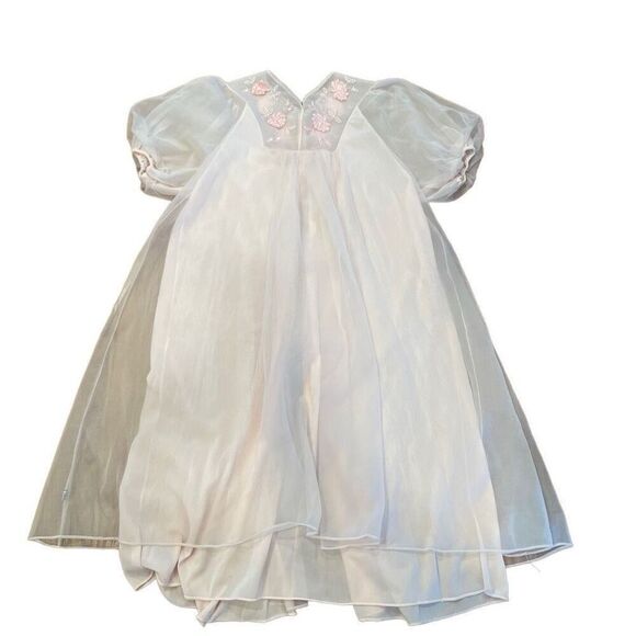 Vintage Women’s Housecoat Pale Pink Chiffon Embroidered Peignoir No Size - Picture 2 of 4